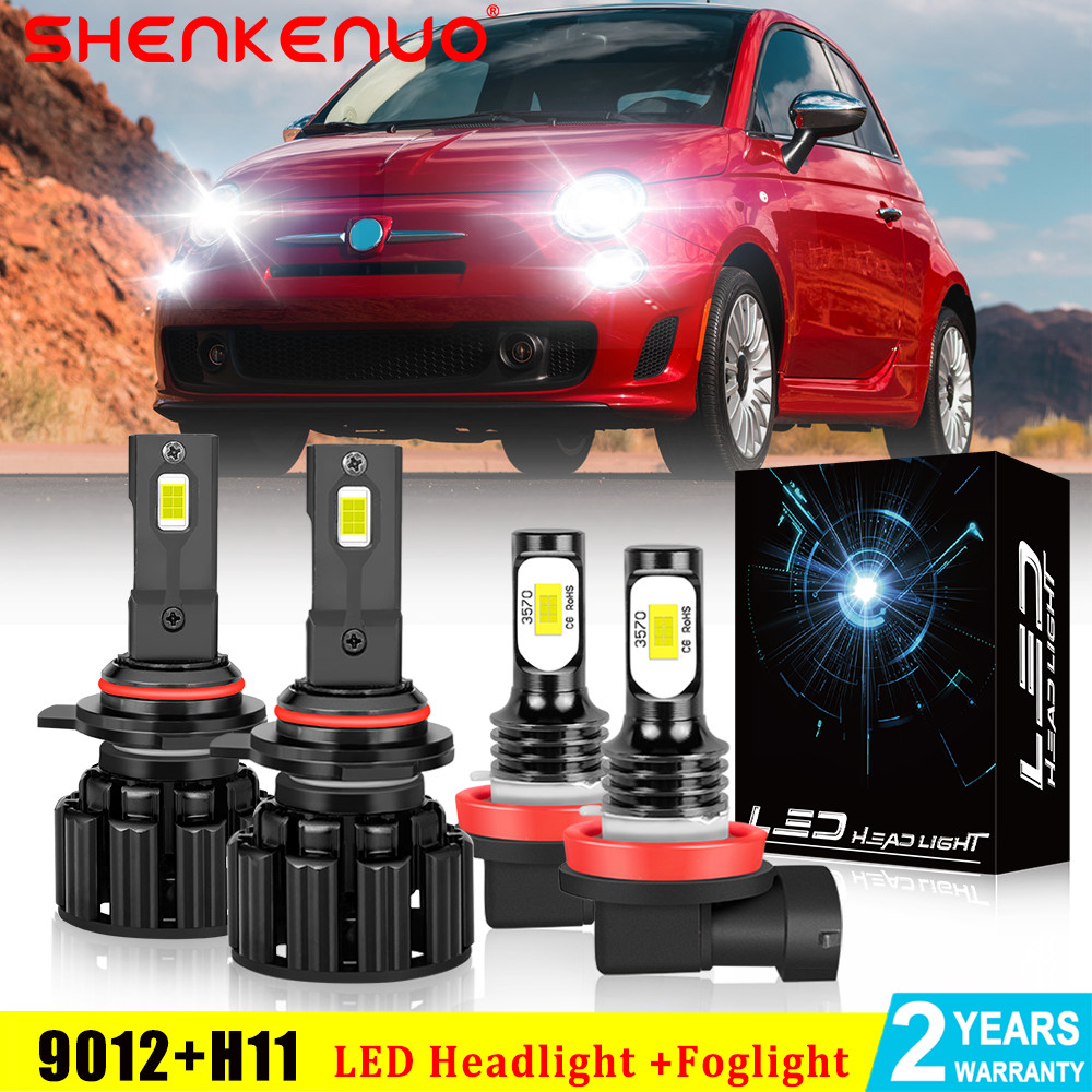 For Fiat 500 2012-2019 LED Headlight High & Low + Fog Light Bulbs Combo 4X 6500K