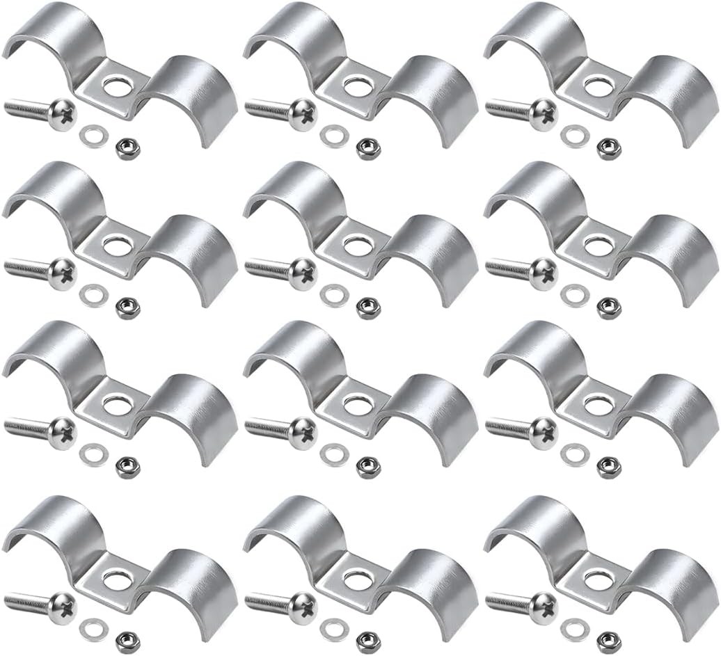 12PCS Stainless Steel Double Line Clamp Fuel Brake Line Clips w Screws