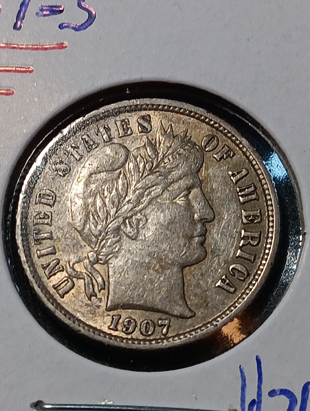 👉1907-S Barber Silver Dime 10C AU+ STUNNING
