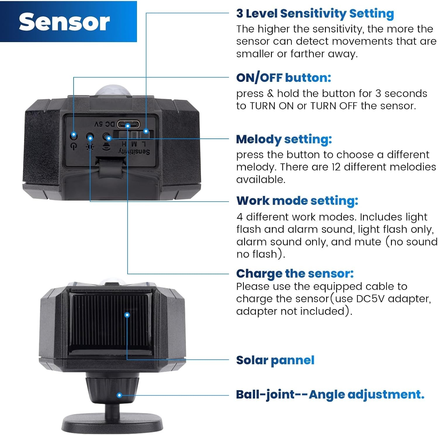 Upgraded Solar Driveway Alert System - Wireless, Indoor/Outdoor Motion Detector