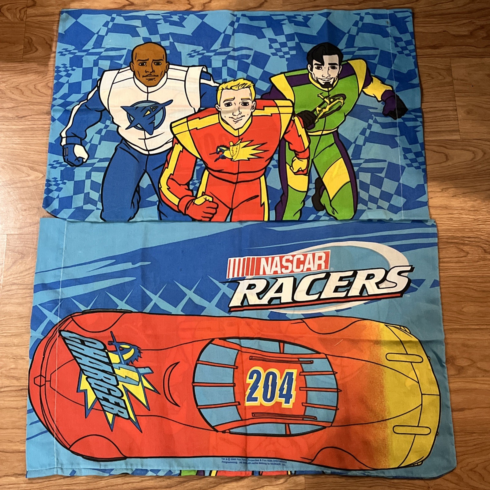 NASCAR Racers Reversible Pillowcase Kids Cartoon Car Racing 2000s Set Of 2