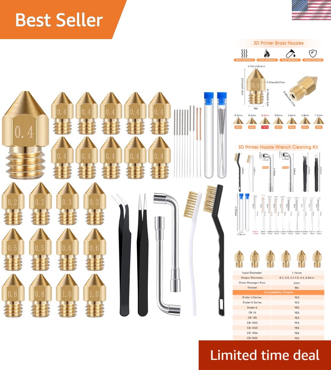 Comprehensive 3D Printer Maintenance Kit: 50 Pieces, 19 Needles & 23 MK8 Nozzles