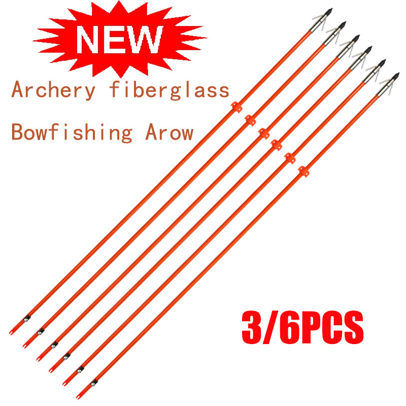 3/6Pcs 32in Bowfishing Arrows Broadhead Saftey Slide Fiberglass Shaft  Fishing