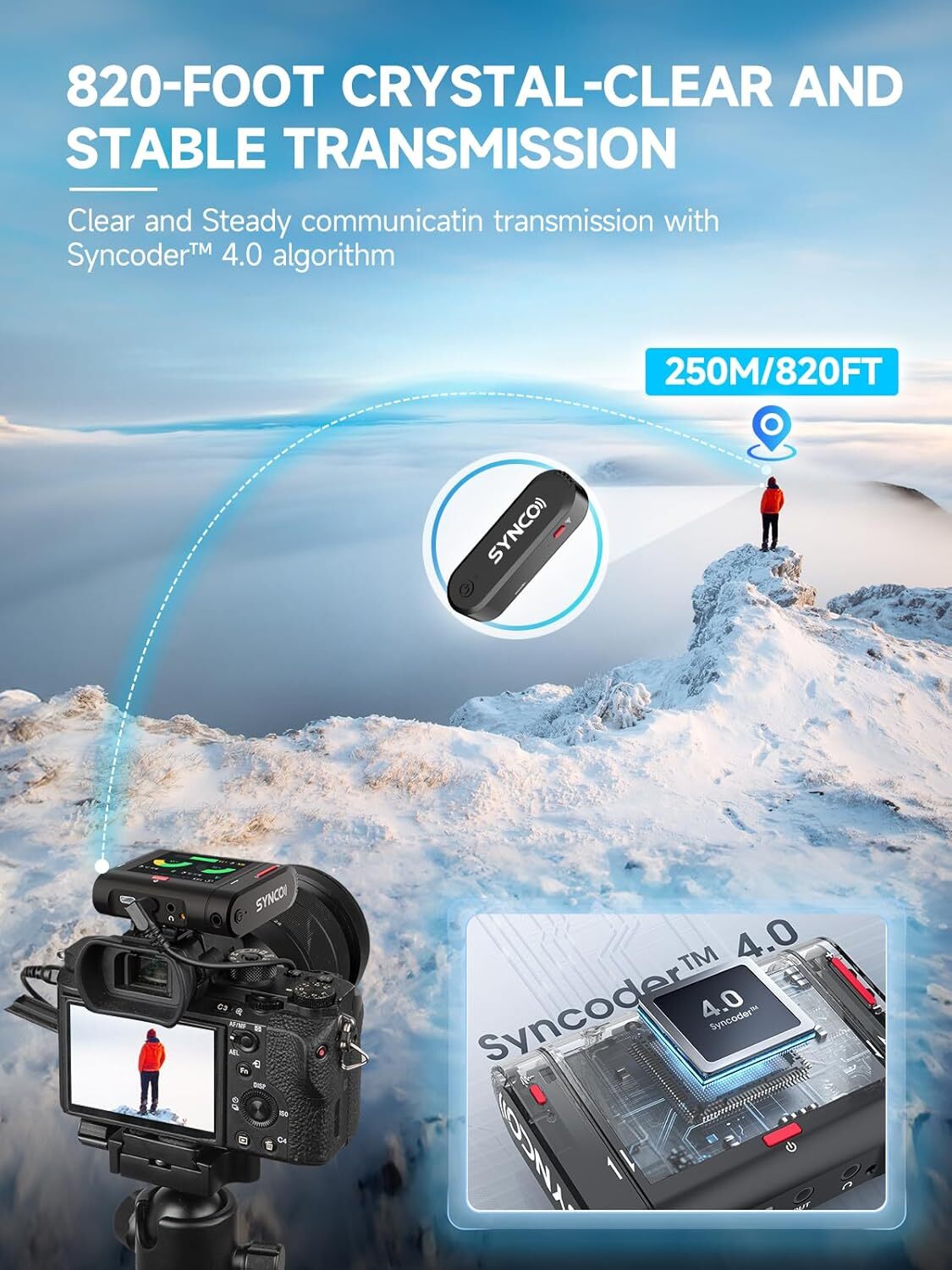 SYNCO G3PRO Wireless Microphone with Touch Screen Noise Reduction for Camera