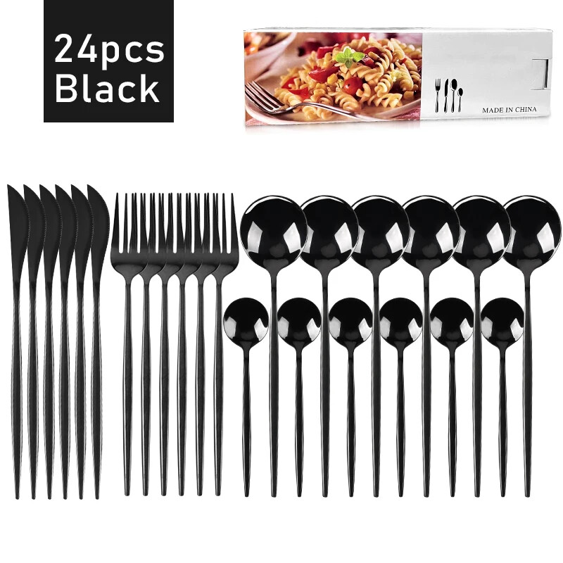 24pcs Gold Dinnerware Set Stainless Steel Tableware Set Flatware Set
