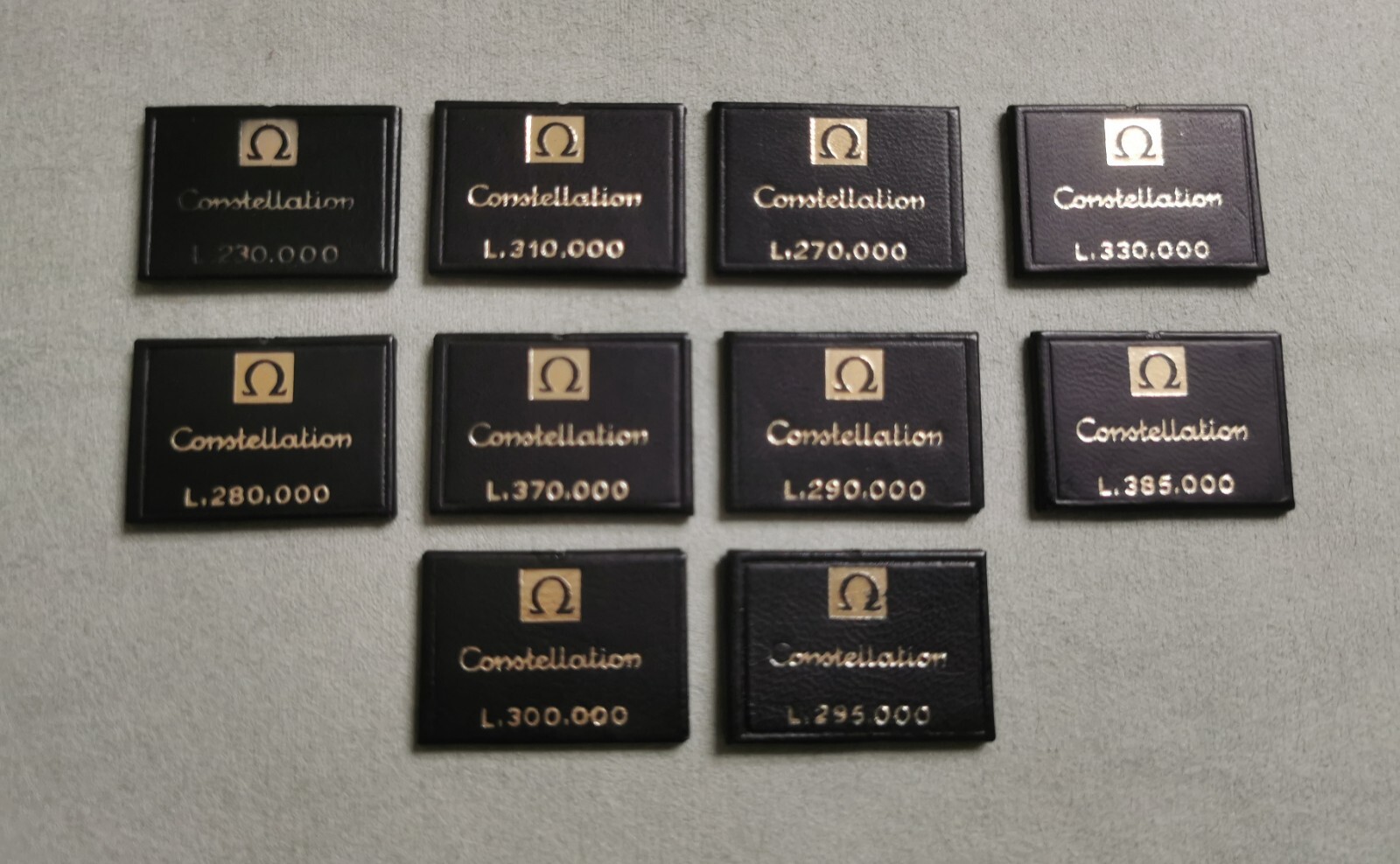 Omega rare Constellation lot no. 10 display tag with price leather black good