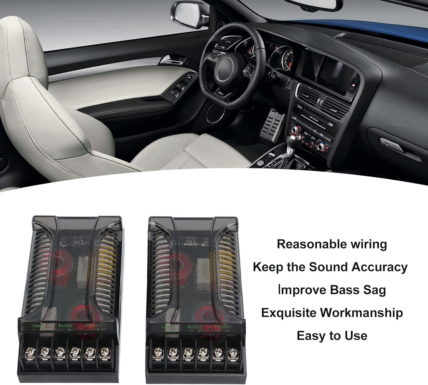 Bass Improvement 2 Way Crossover for Car Speakers-~