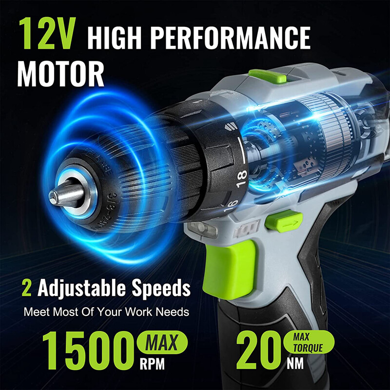 WORKPRO Cordless Drill Driver Kit 12V Screwdriver Driver Tool 3/8" Keyless Chuck