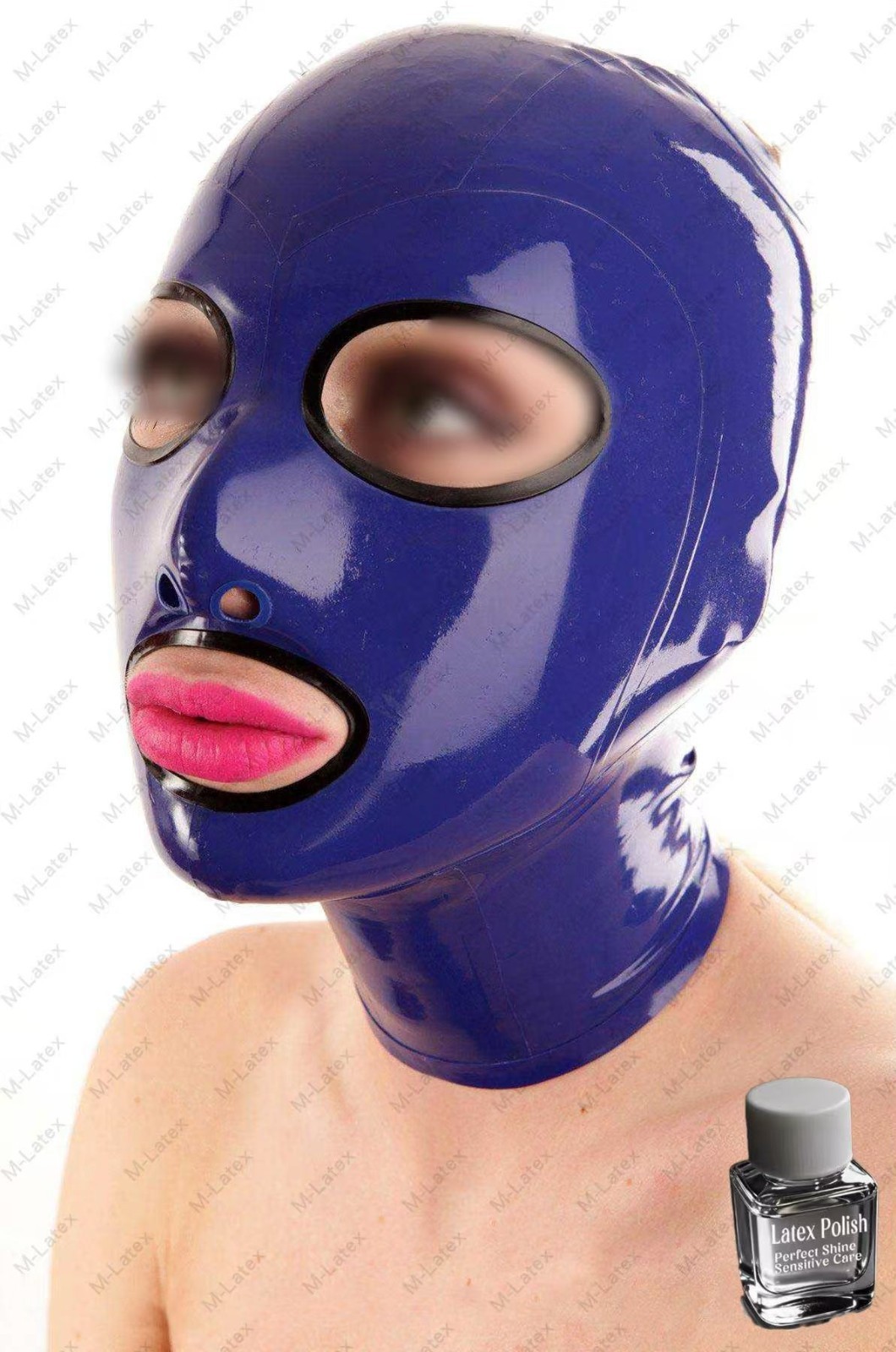 Latex polish Gummi mouth nose eyes holes Mask Hood costume customized #1146