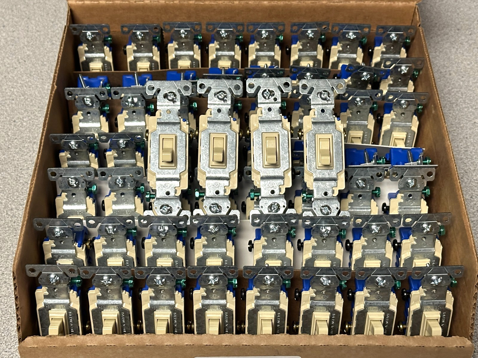 NEW LOT of 60 EATON 1303-7V Ivory Toggle Light Switch 3-WAY 15A 120V Made in USA