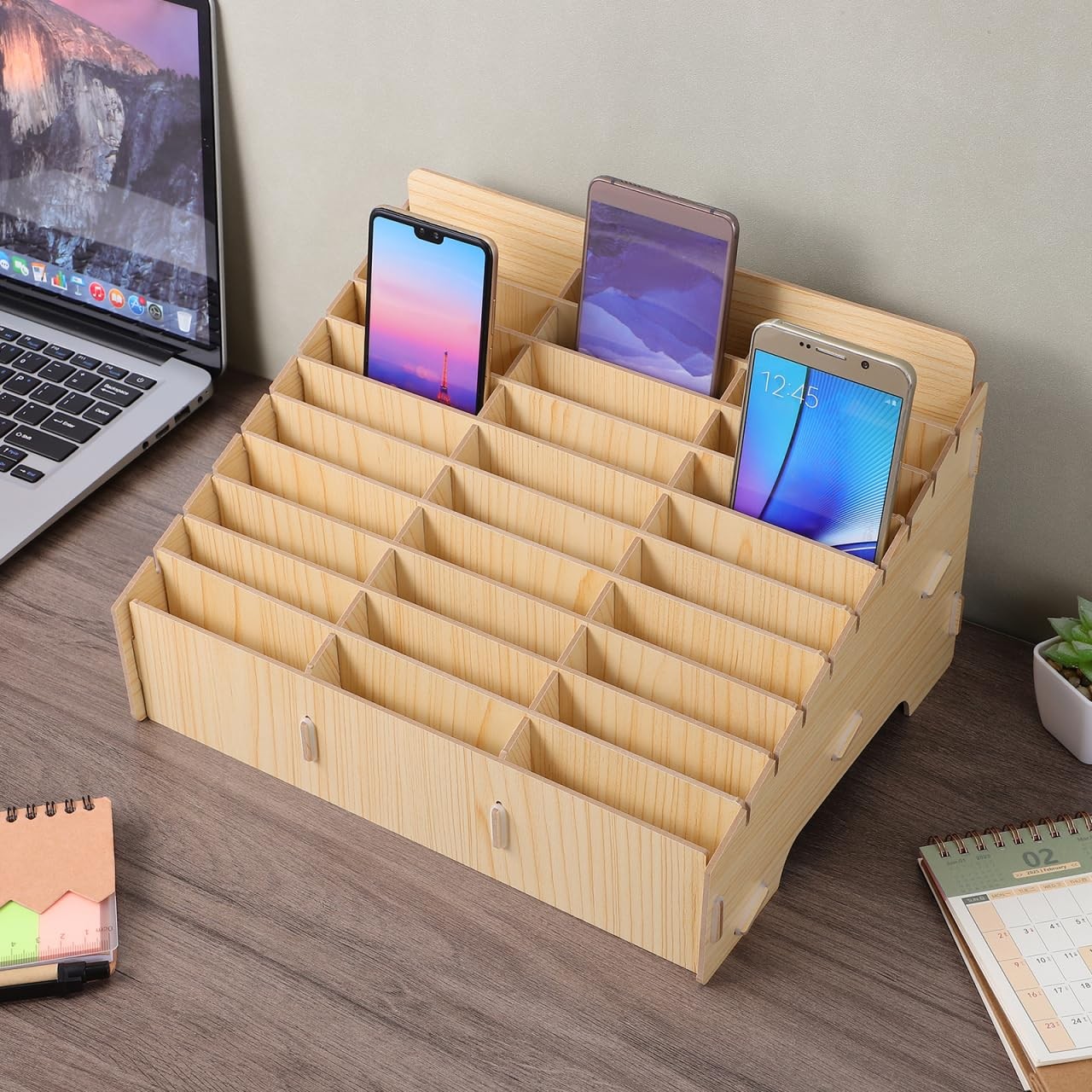 30-Grid Wooden Mobile Storage Box Cell Organizer Numbered Caddy for Classroom...