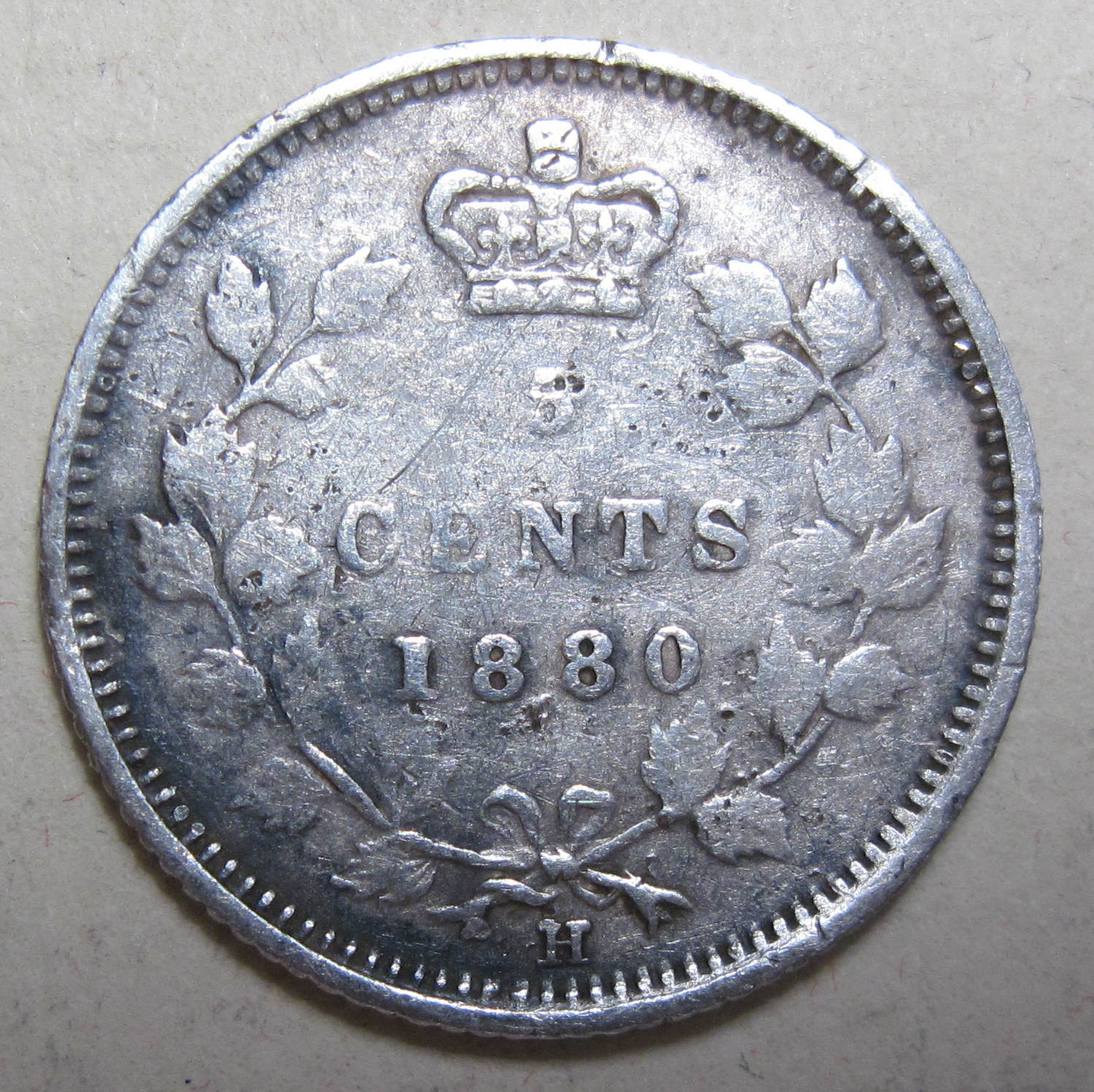 1880 H Canada silver Five Cents .925% (#47k)