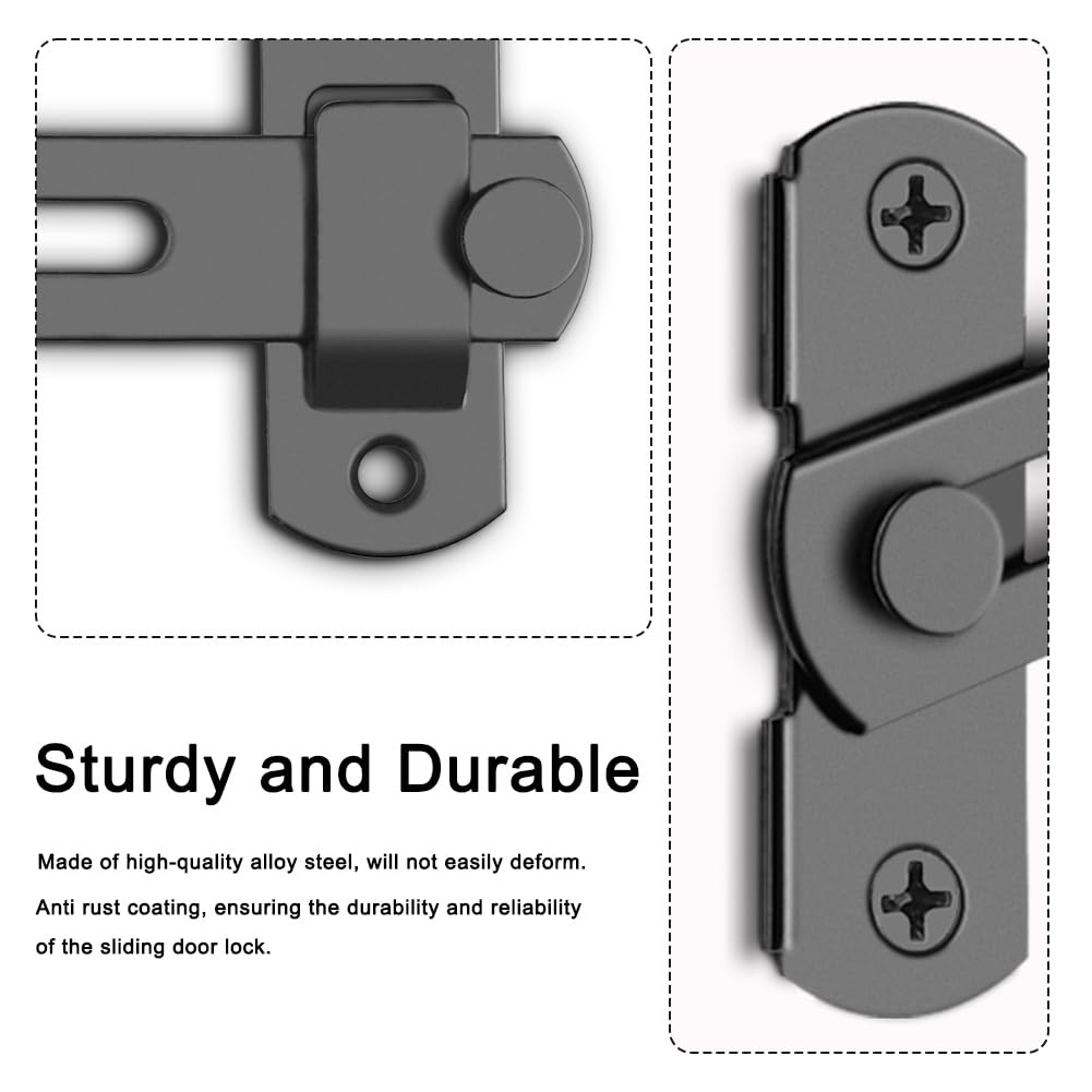 2PCS Barn Door Lock, 180 Degree Flip Sliding Latches, Gate Black