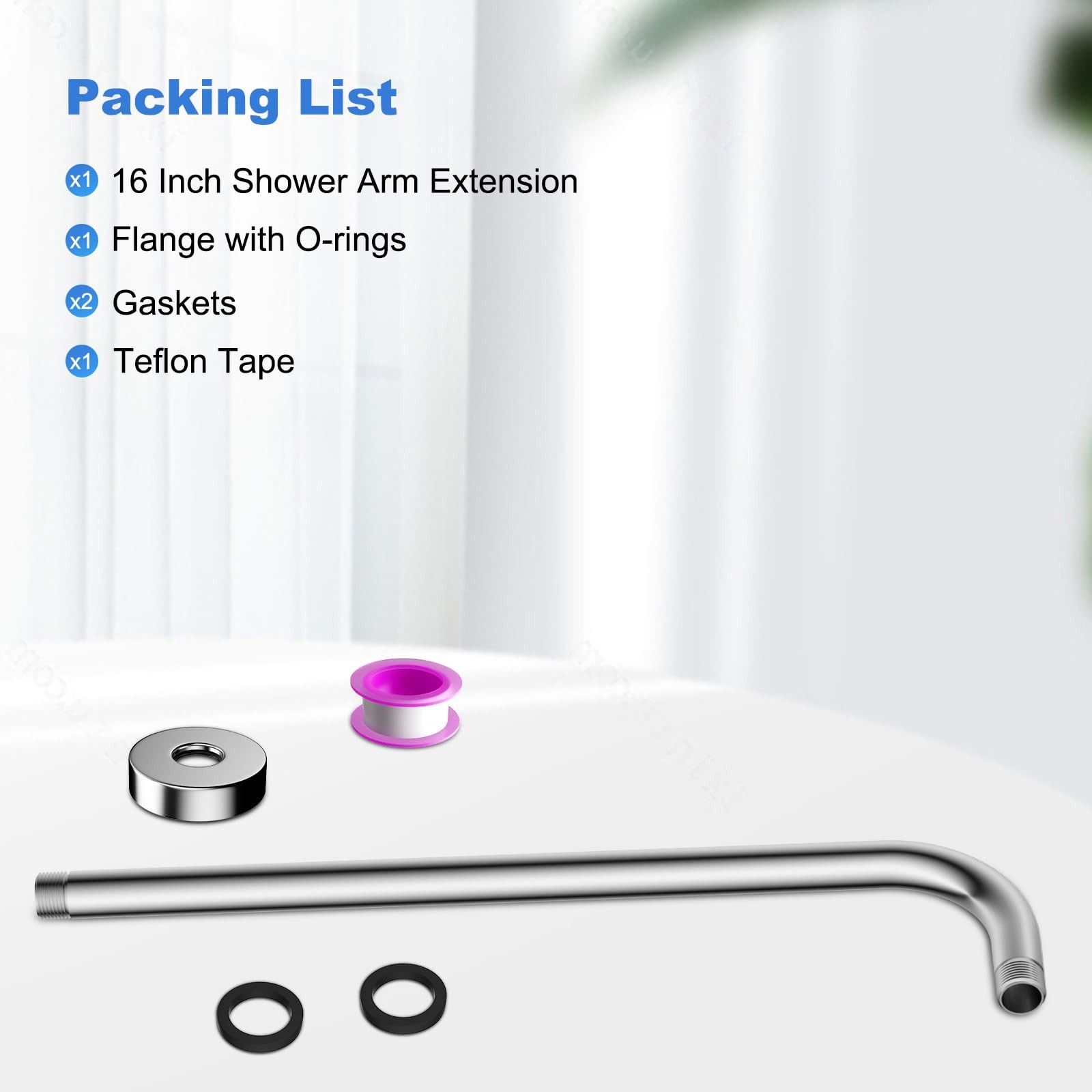 16 Inch All Metal Shower Extension Arm, Extra Long Extender with Flange, Stai