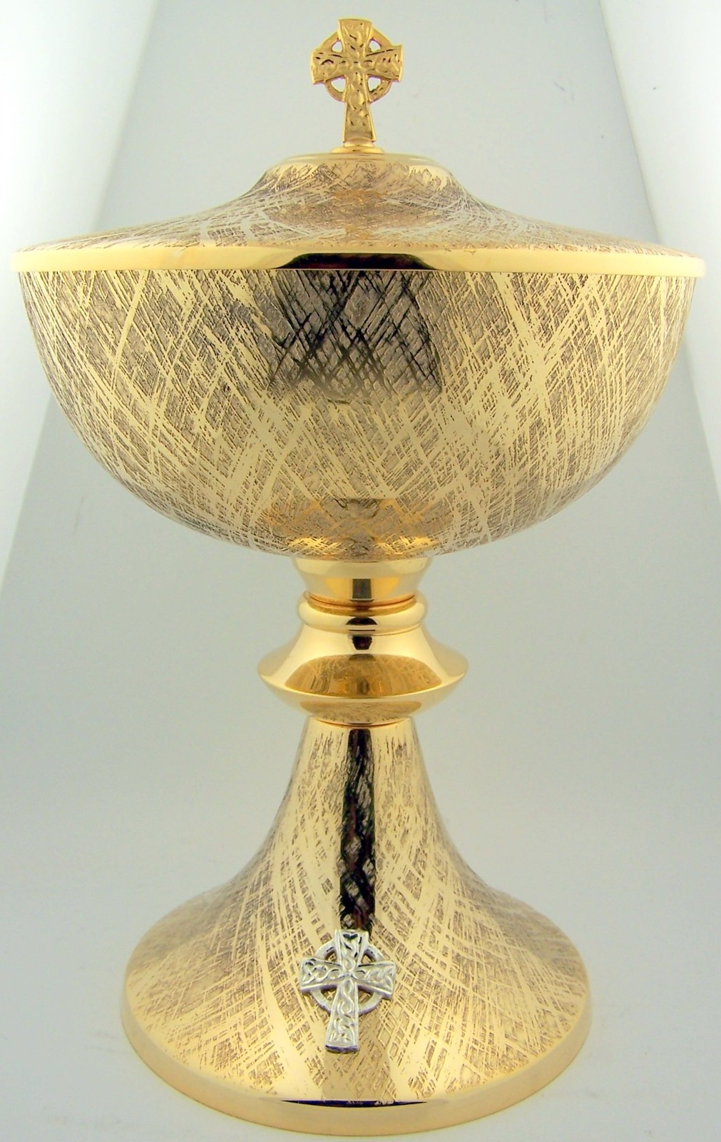 Big 9 1/2" Church Chapel Gold Gilded Priest Celtic Cross Chalice Host Ciborium