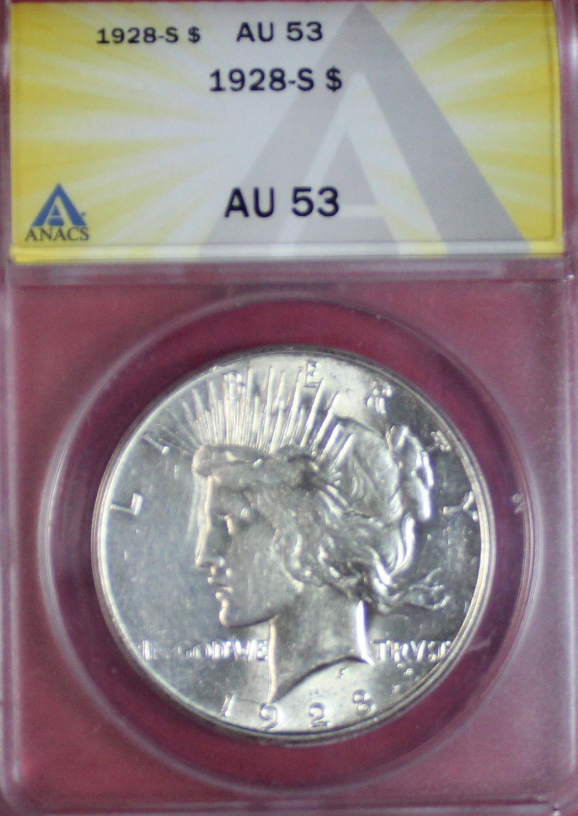 1928-S PEACE DOLLAR ANACS AU53