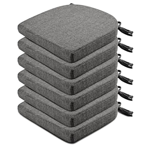 Chair Cushions for Dining Chairs 6 Pack - Kitchen Chair Pack of 6 Dark Gray