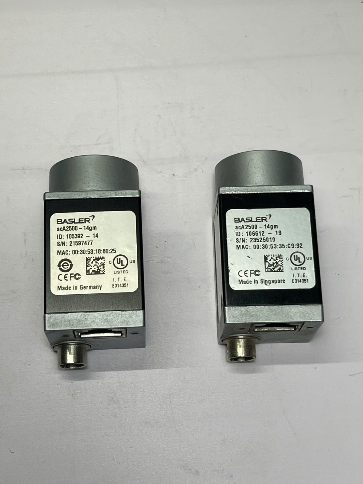 Lot of 2 Basler ace acA2500-14gm GigE Area Scan Cameras | Tested