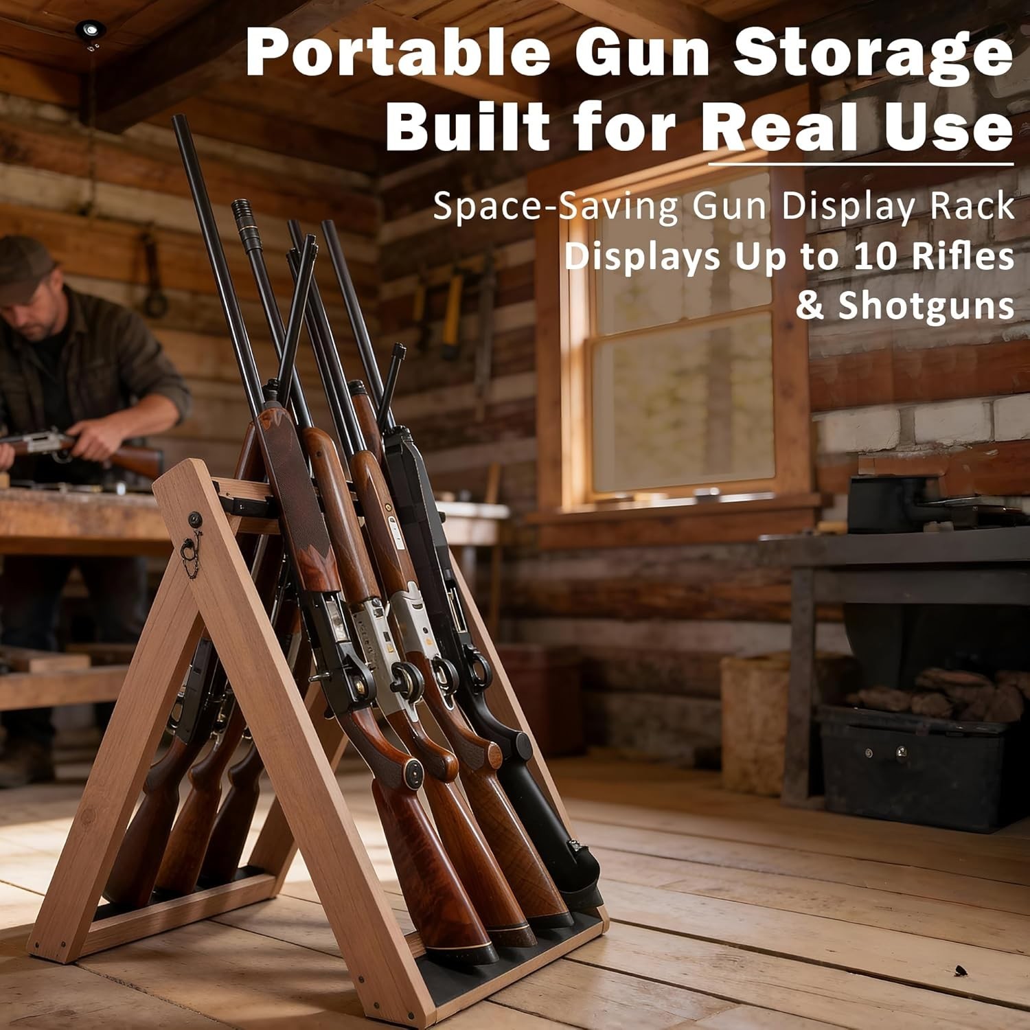 Portable Folding 10 Gun Storage Rack Folding Easy to Assembly Gun Rack Stand US