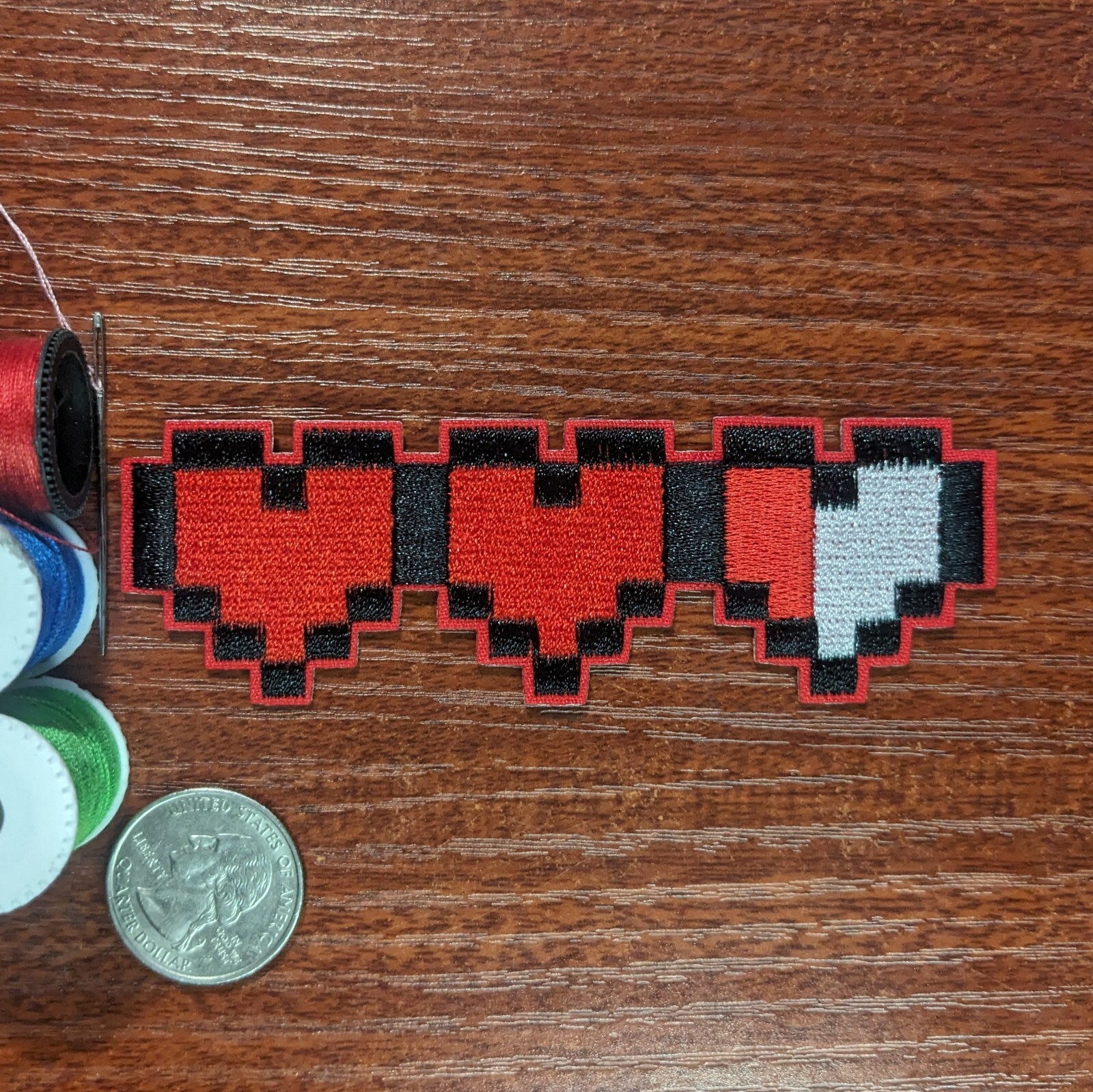 8 Bit Heart Patch Legend of Zelda Link Nintendo NES Embroidered Iron On 1.5x4"