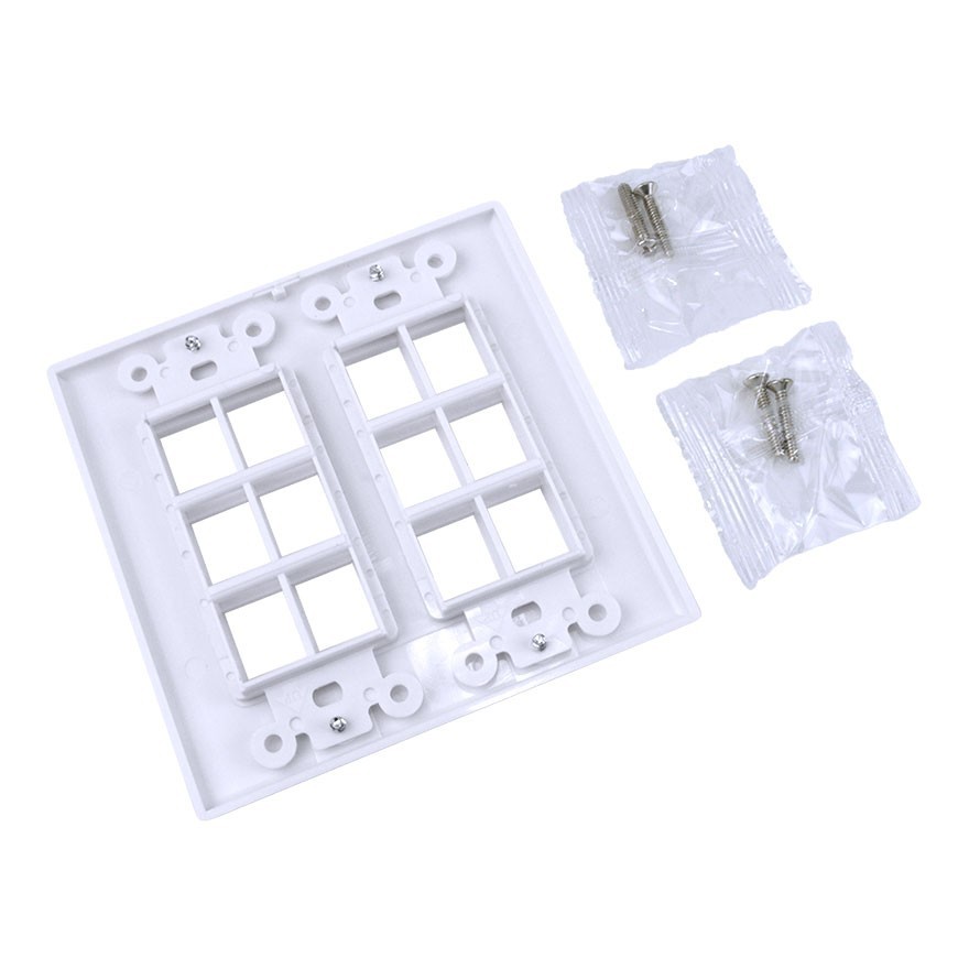 Construct Pro 12-Port Keystone Wall Plate White Network AV Faceplate Multi-Port