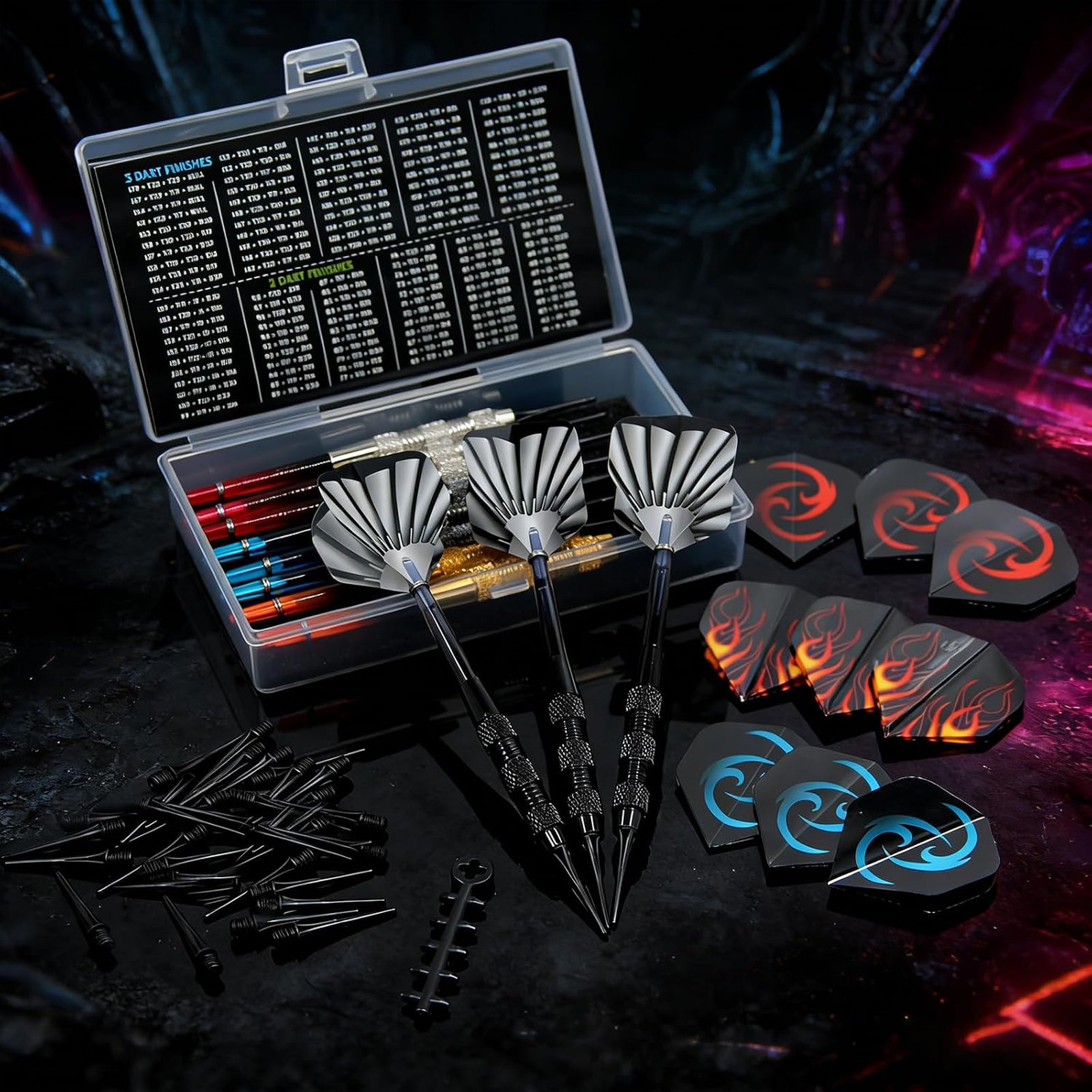 12 Pack Soft Tip Darts Set 17g with Flights Case Wrench Extra Tips for