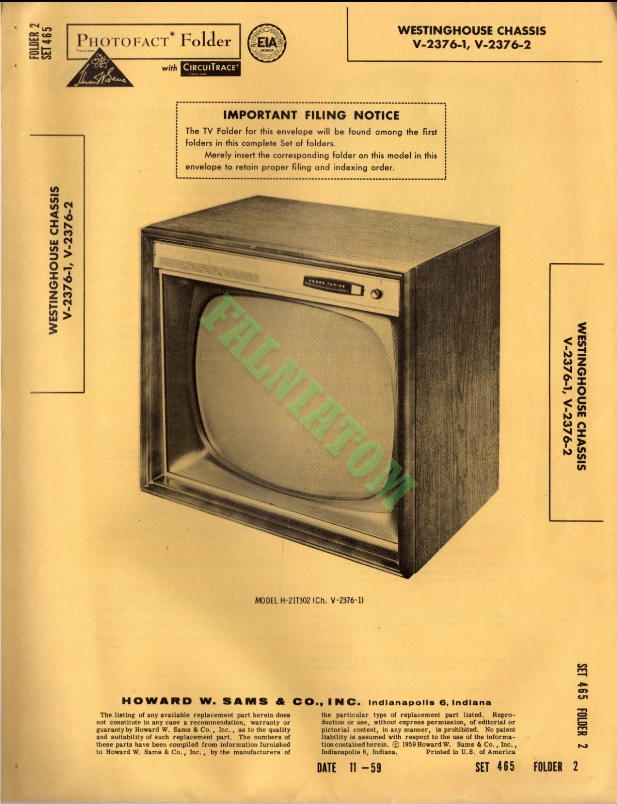 PhotoFact - Set 465 - Folder 2 - Westinghouse Chassis V-2376-1 Others - 20 Pages