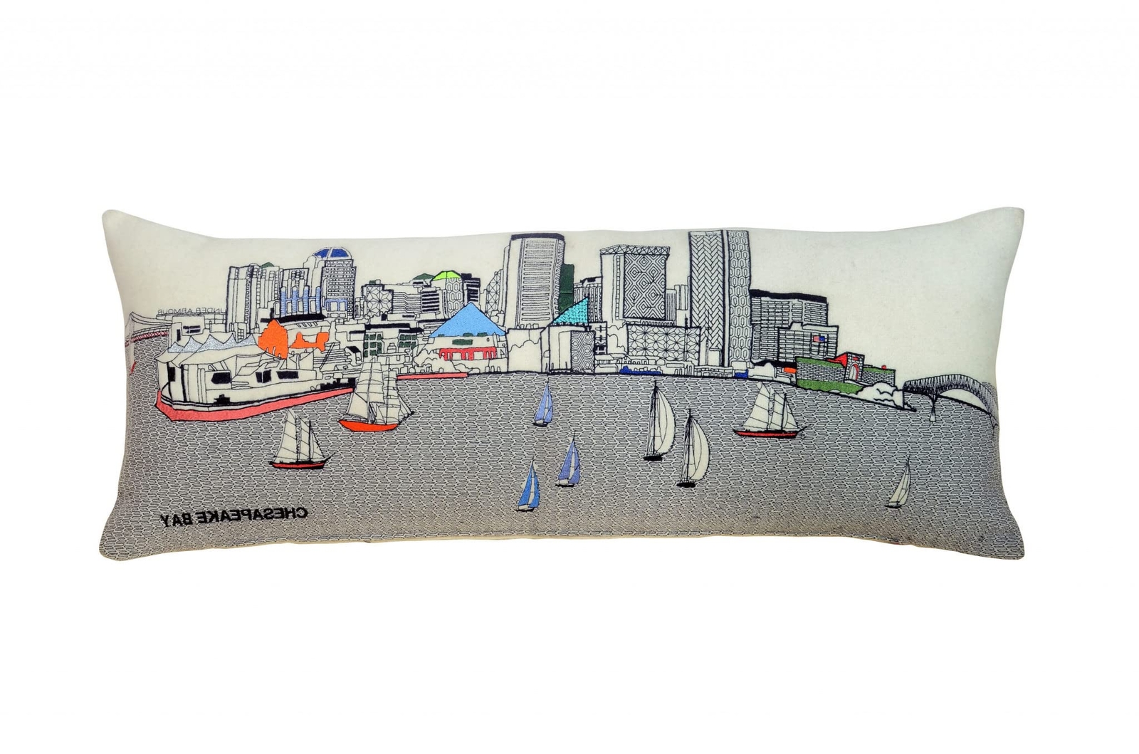 35 White Baltimore Daylight Skyline Lumbar Decorative Pillow