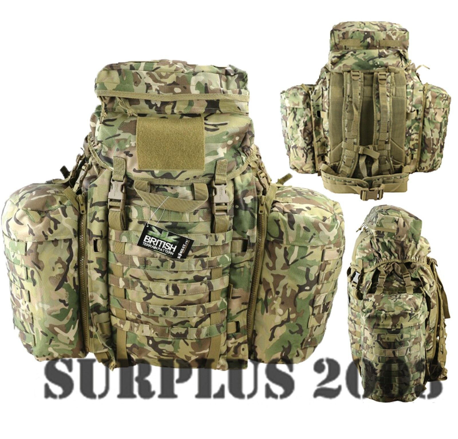 MTP 90 Litre Tactical Army Assault Pack Rucksack BTP Camo Bergen & Side Pouches