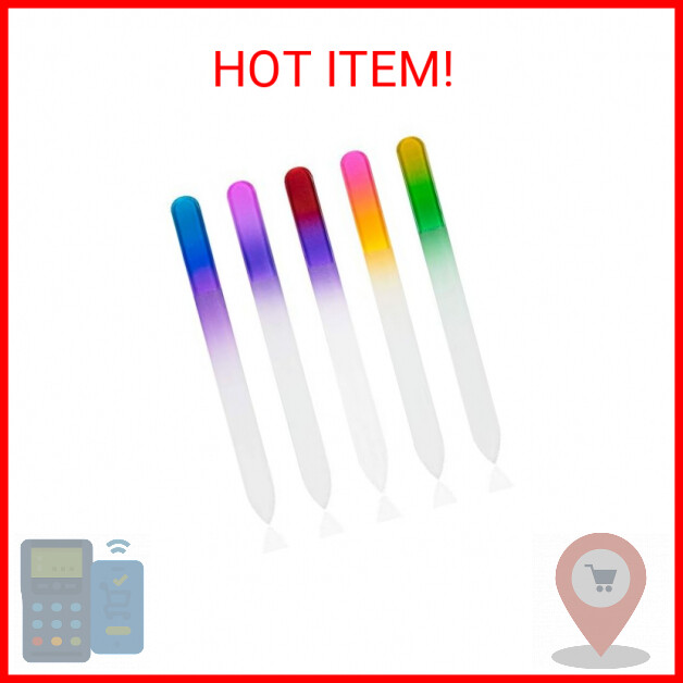 5 Pcs Glass Nail File with Plastic Sleeve, Crystal Fingernail Files, Double Side