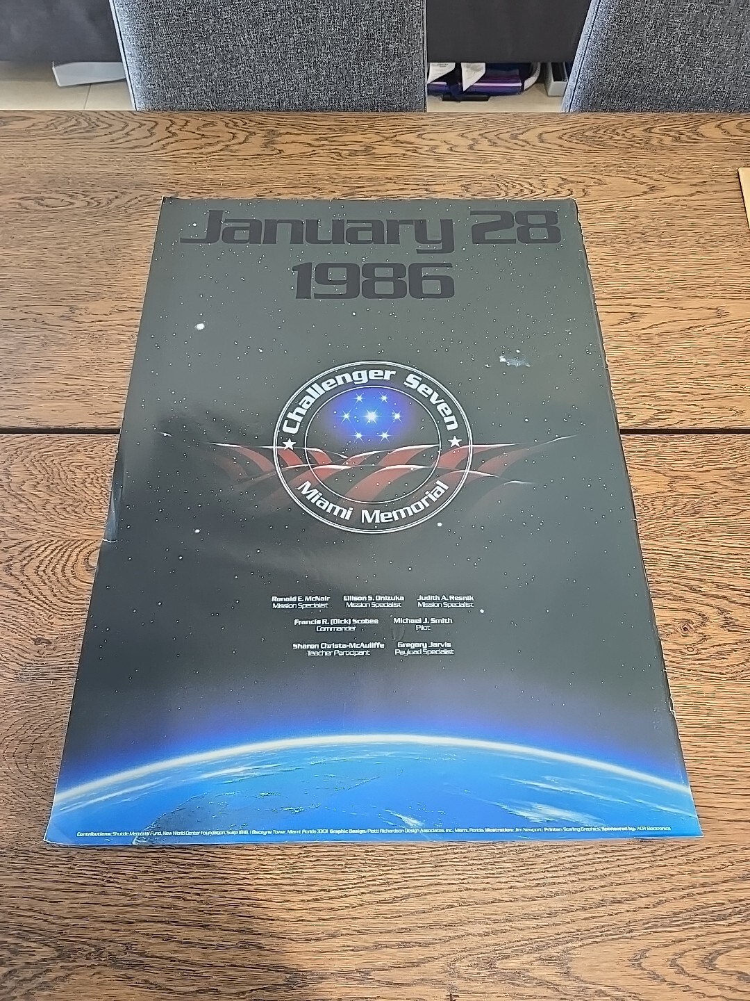 Challenger Seven Miami Memorial Vtg 1988 Poster 28x20" Nasa