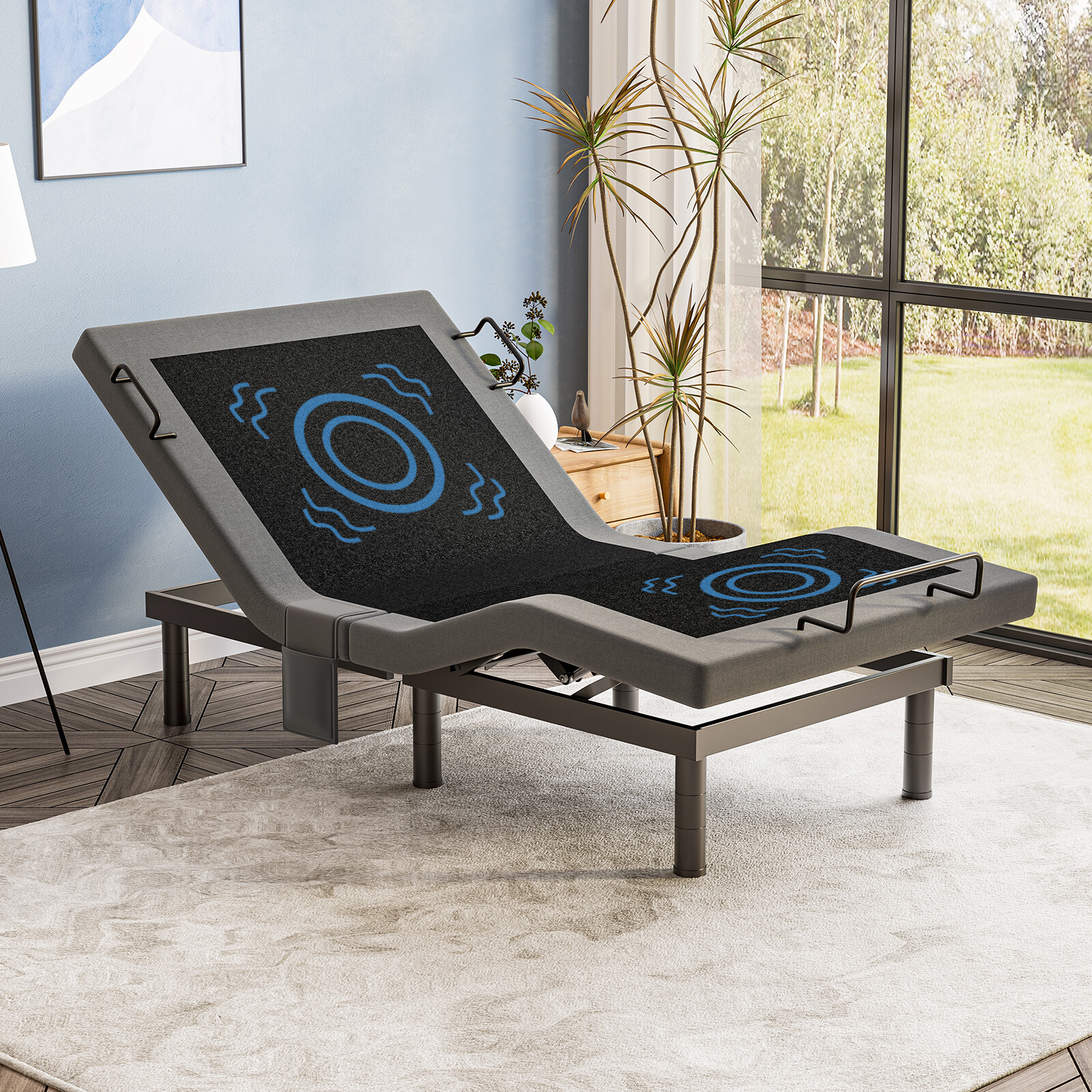 Upgraded Adjustable Bed Frame Base With Massage Backlit Remote 1000LB TXL King