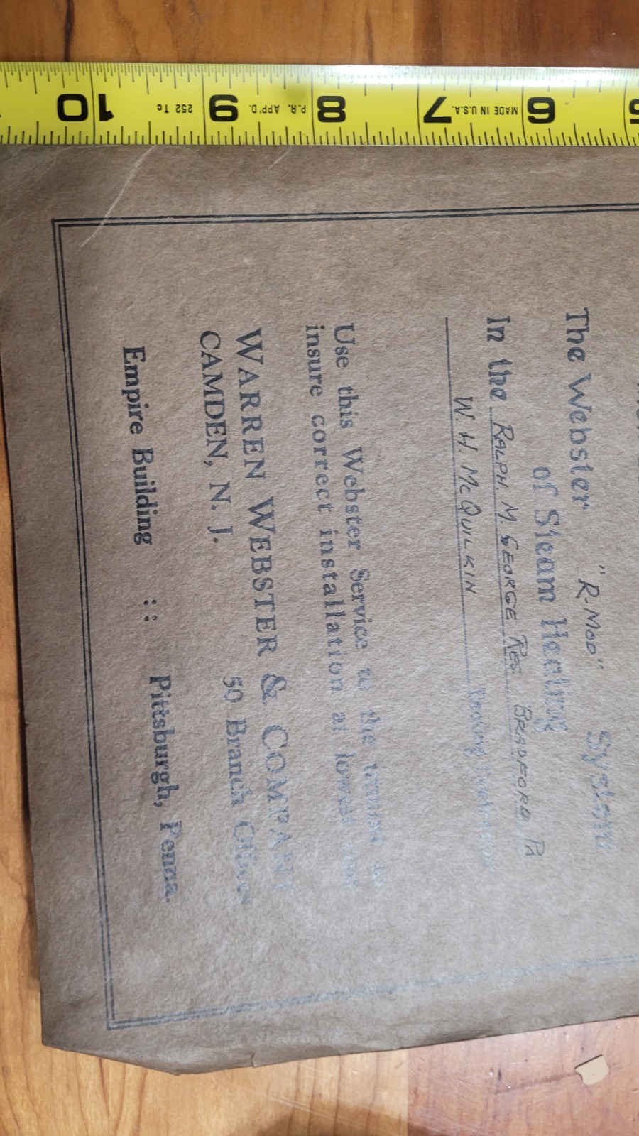 Antique Plumbing Steamfitter Heating Warren Webster