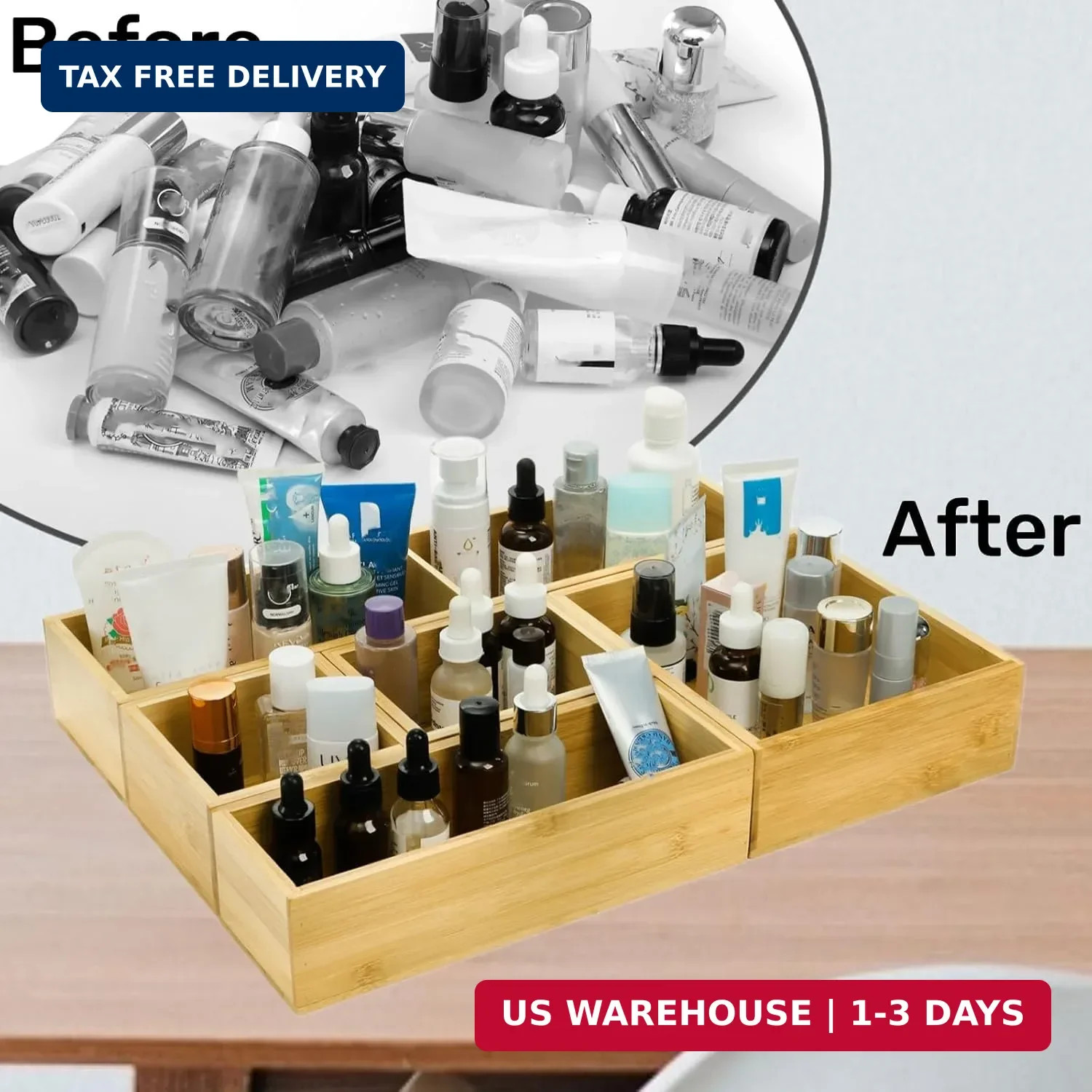 ZAVOOS 5 Pieces Bamboo Drawer Organizer, Multi-Use Individual Junk Tea Storage D