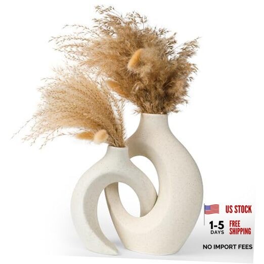 Set of 2 Elegant Donut Style Ceramic Vases – Boho Nordic Romantic Hugging