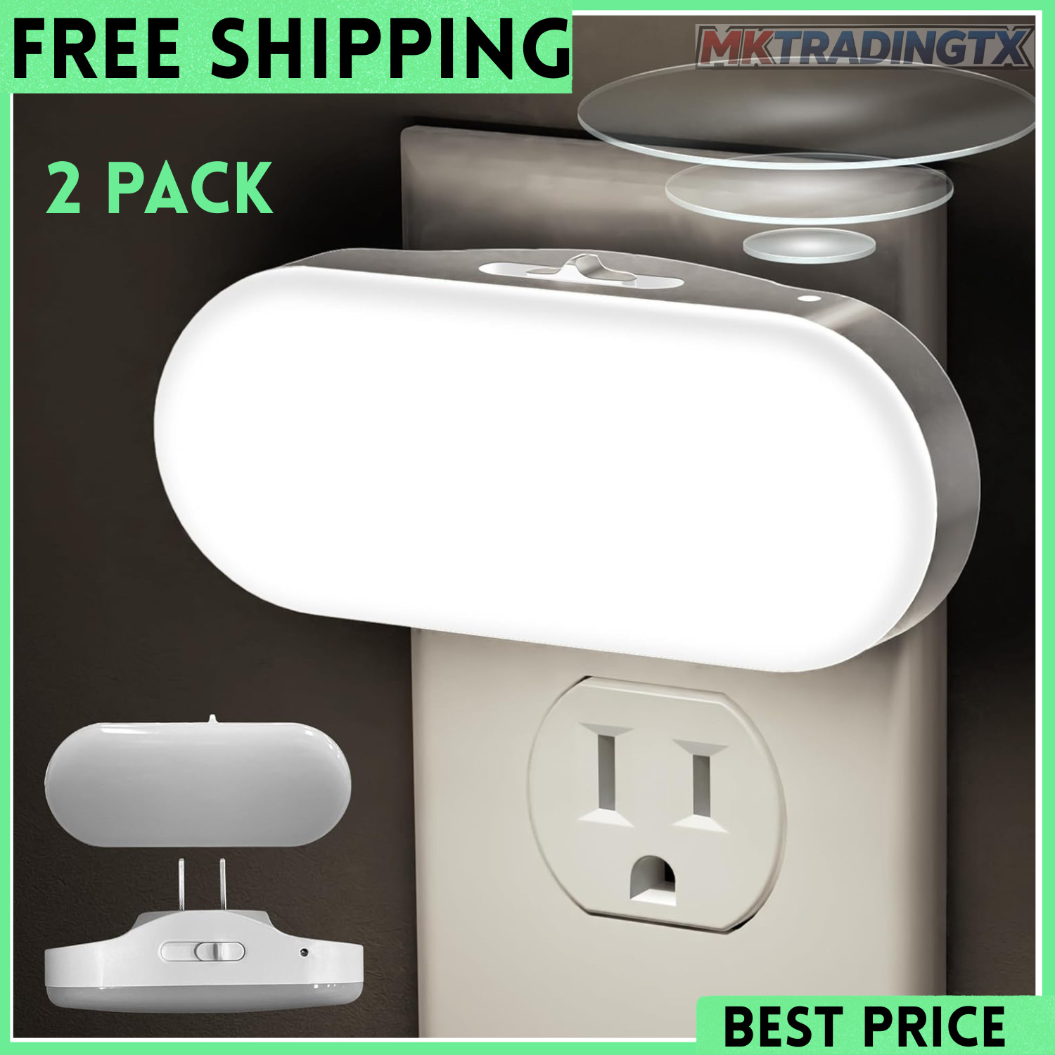Led Night Light, Plug into Wall, [2 Pack] with Dusk to Dawn Sensor, 1W 5000K Dim