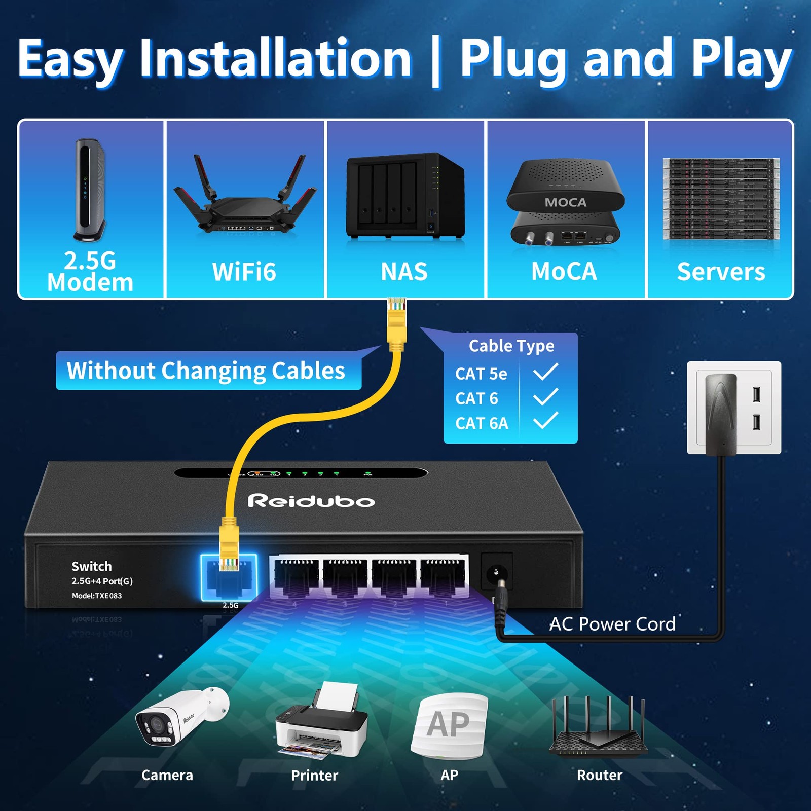 2.5G Uplink Ethernet Splitter MultiGigabit Network Hub Switch Unmanaged