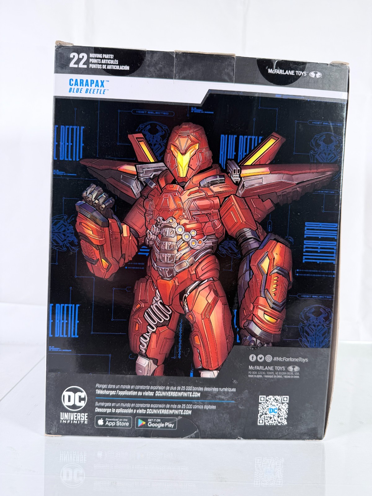 McFarlane DC Multiverse Blue Beetle Carapax Mega Action Figure box is damaged