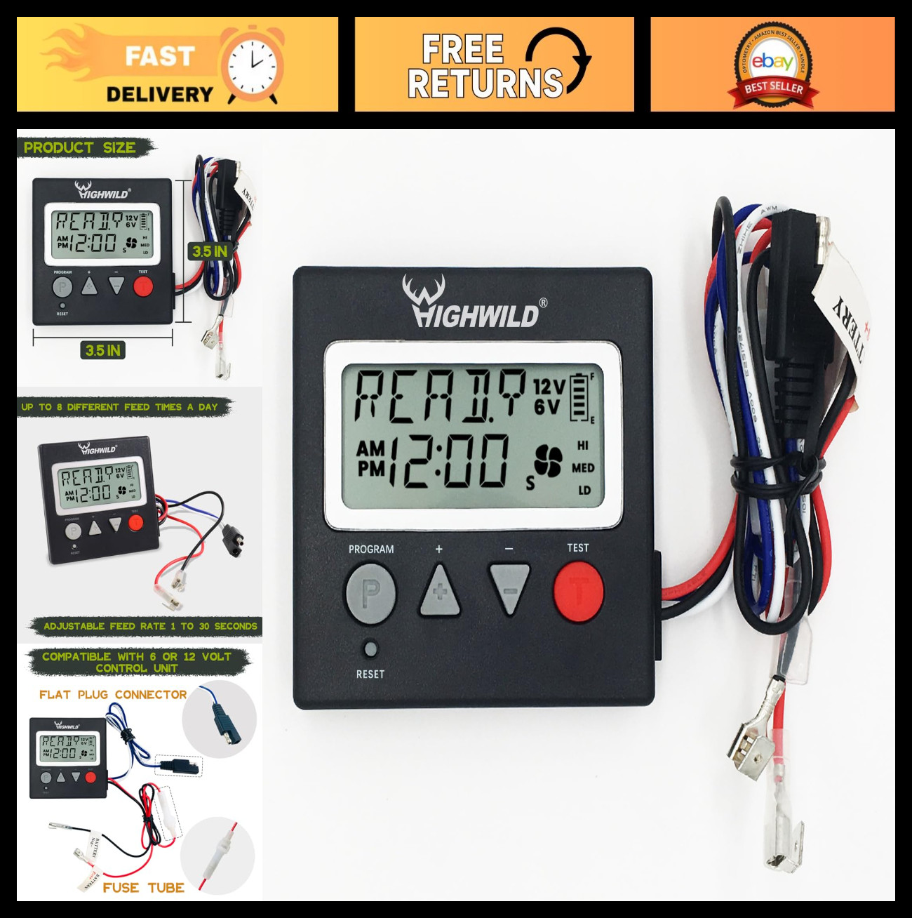 Universal Game Feeder Digital Timer - 6V/12V Adjustable, Easy Setup, Outdoor Use