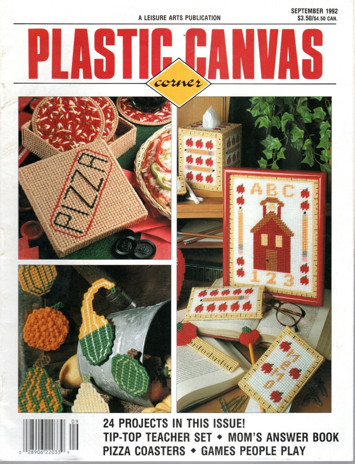 PLASTIC CANVAS CORNER Back Issue Magazine Sep 1992 Games Coasters Great Price!