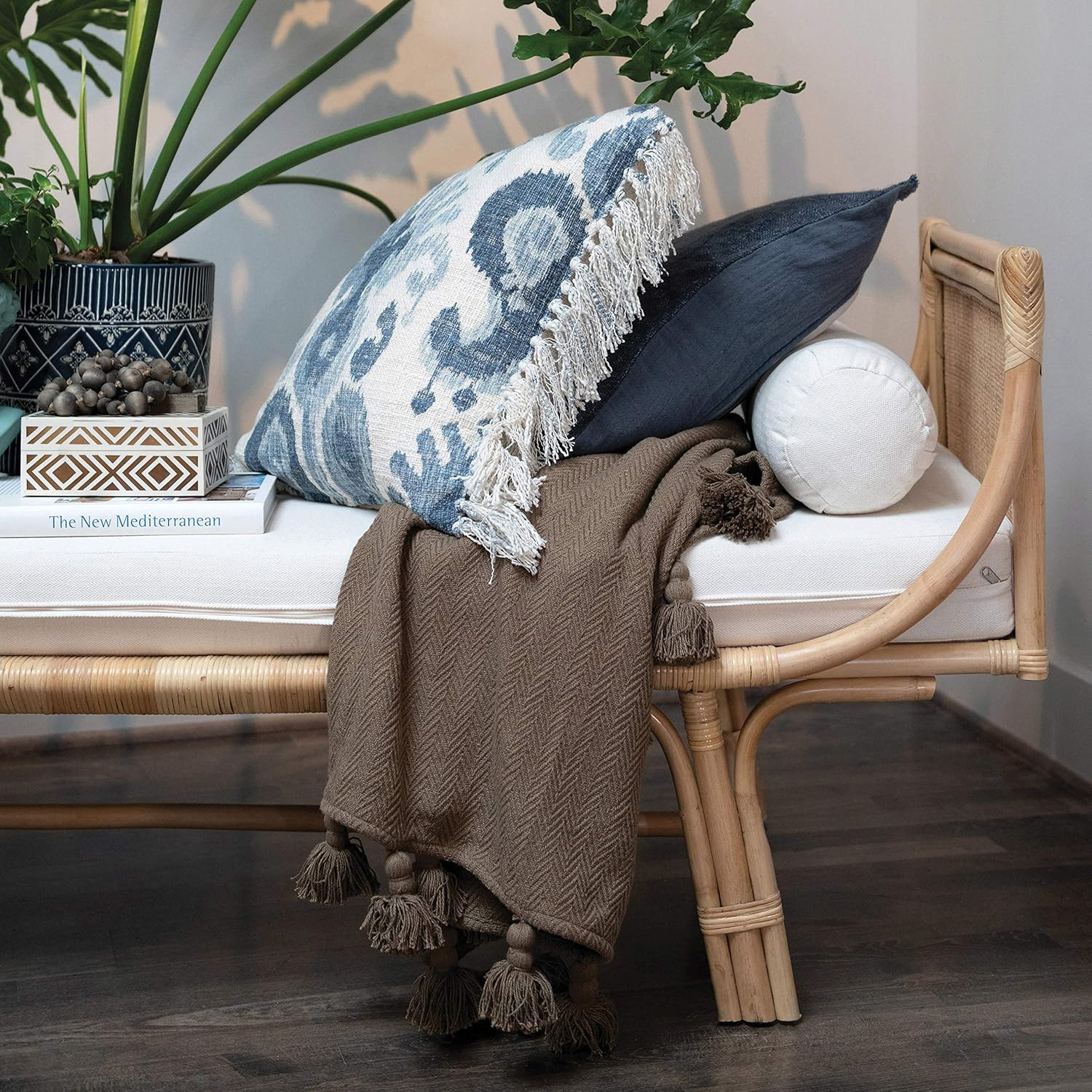 Woven Wool Shag Lumbar Pillow with Love Design, Black and Cream