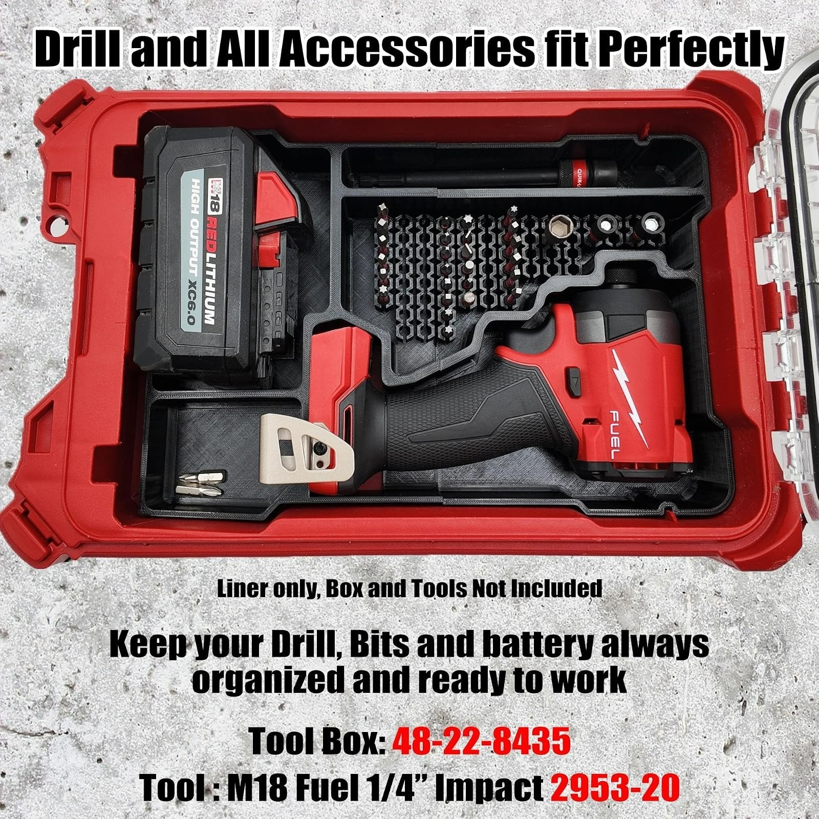 TidyTool Insert for Milwaukee M18 FUEL Impact Driver - Packout Organizer
