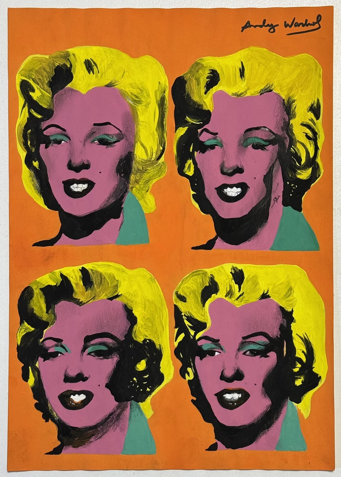 Andy Warhol Drawing on old paper (Handmade) signed and stamped artwork