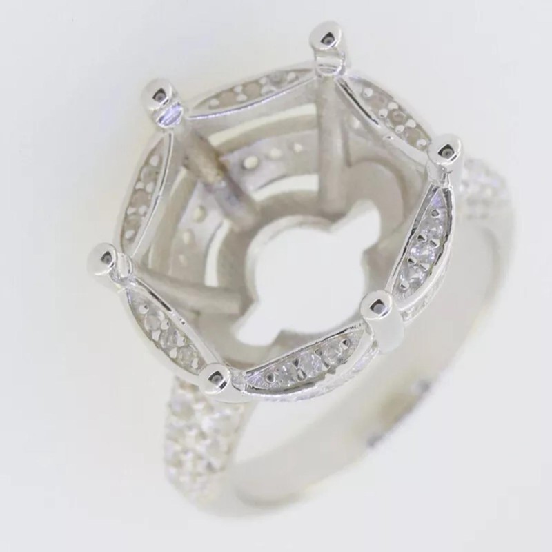 12MM Round Shape Semi Mount Ring 925 Sterling Silver Solitaire Cocktail Ring