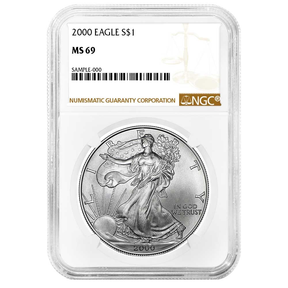 2000 $1 1-oz American Silver Eagle NGC MS69 Brown Label