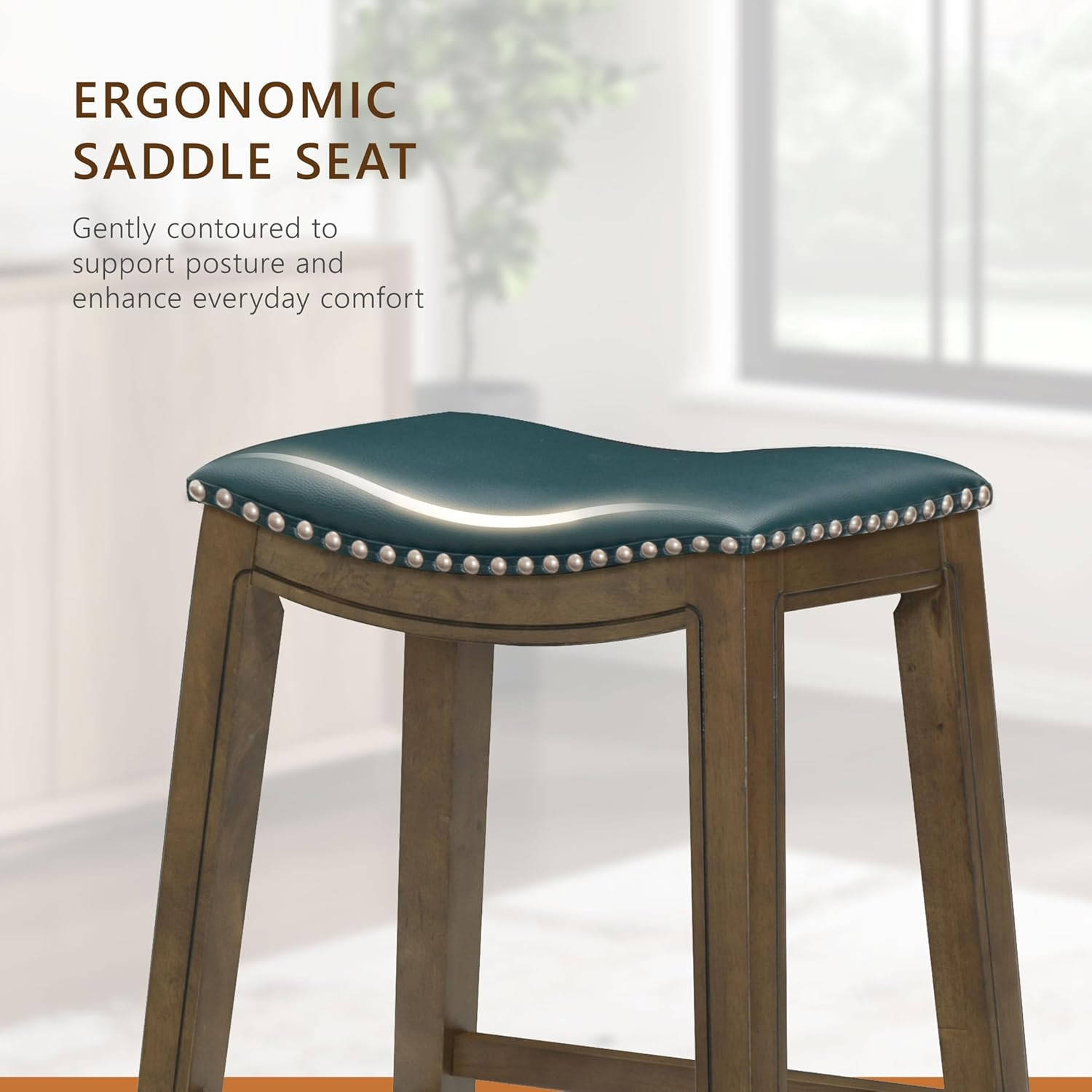 Ordway Green Solid Wood Bar Stools - 30" Saddle Height Seating