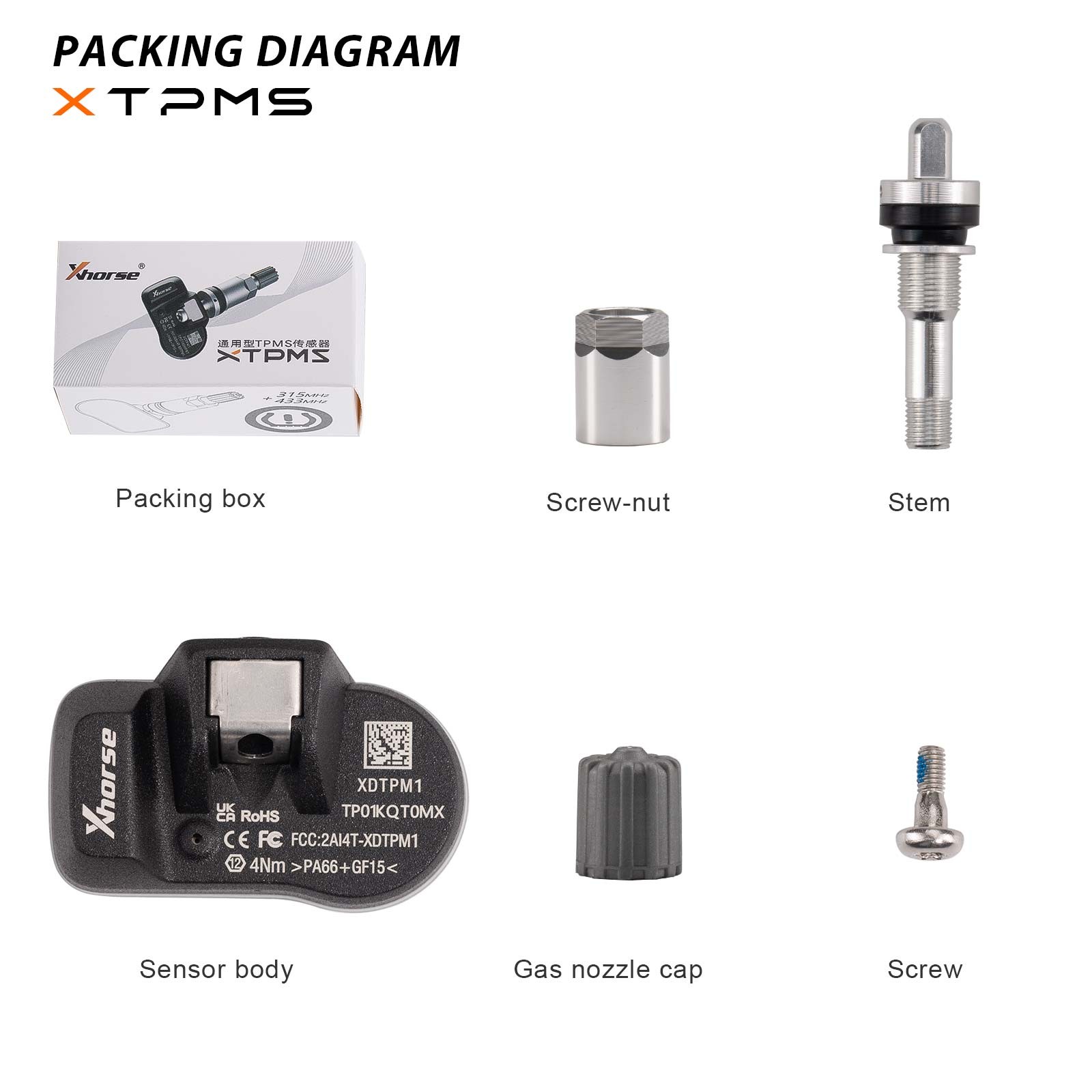 4PCS XHORSE XDTPM1EN TPMS Sensor Universal Programmable XTPMS Sensor 315/433MHz