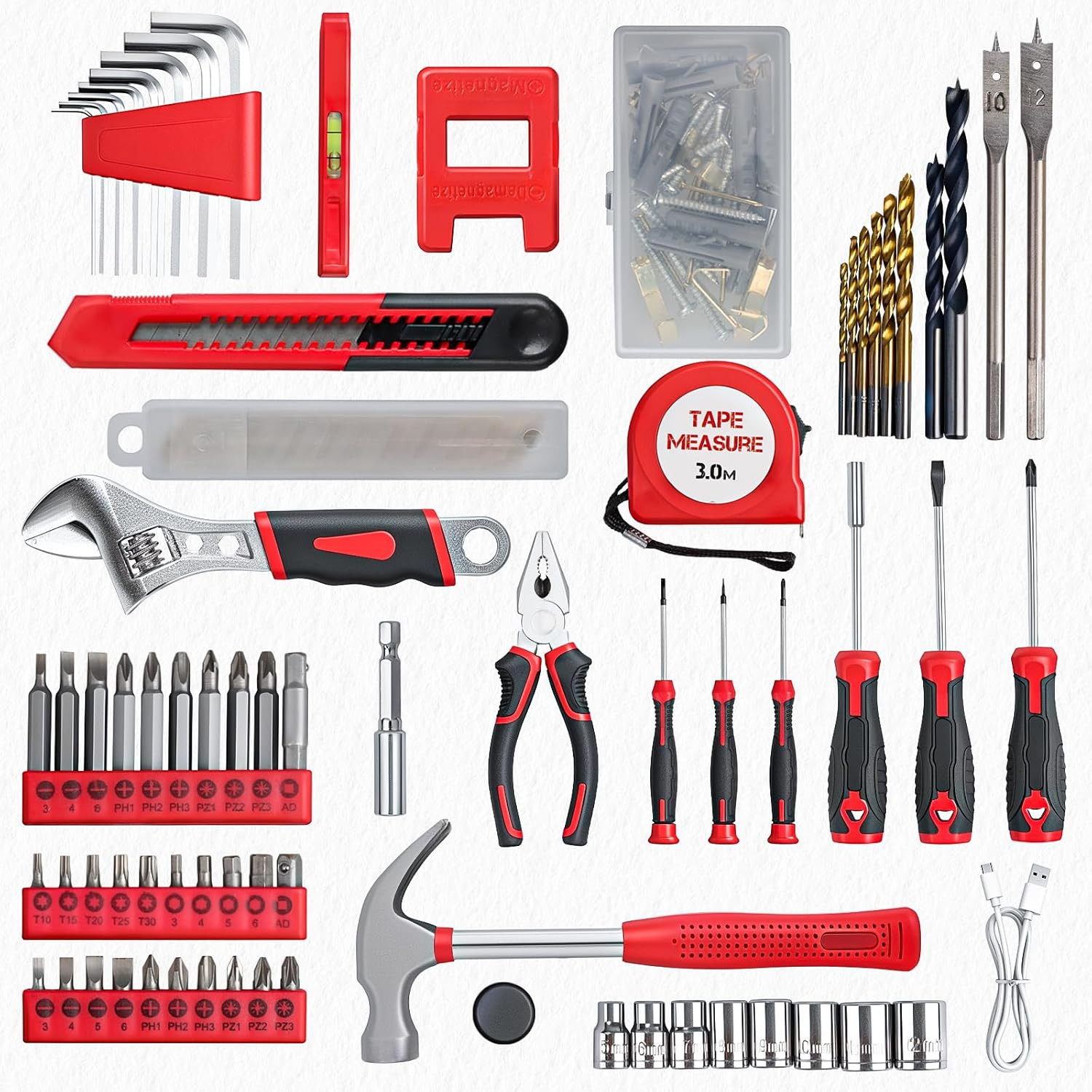 Tool Set - 8V Cordless Drill Set, 132 Piece Home Tool Set with Hand Drill, Tool