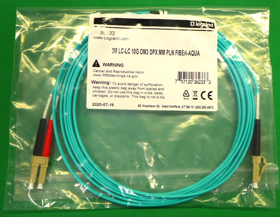 NEW Legrand 3M LC-LC 10G OM3 DPX MM PLN Fiber Optic Cable 36233