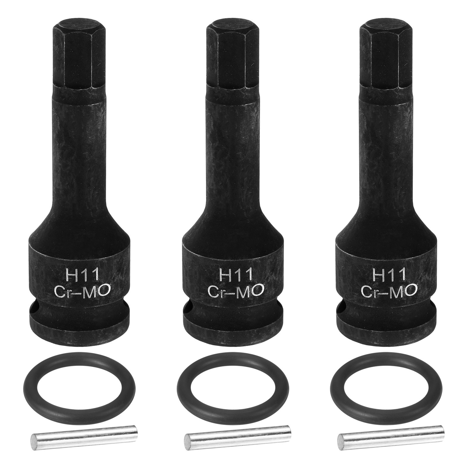 3pcs 1/2" Drive Impact Hex Bit Socket 11mm Metric CR-MO Steel Hexagonal Socket